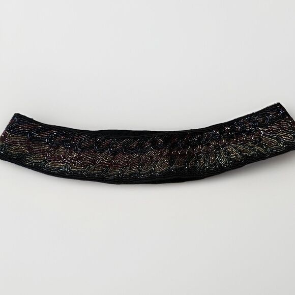 Vintage Hand-Beaded Belt – Black Fabric with Glass Seed Beads – 15” Waist - Picture 1 of 5
